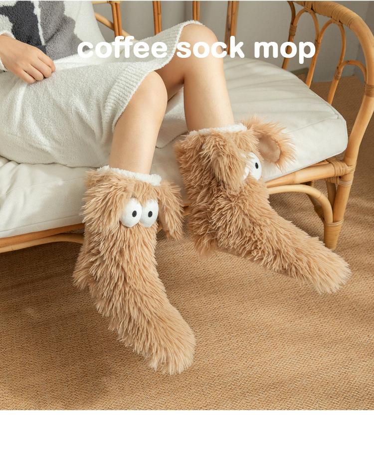 Women's Plush Slippers Socks Floor Socks Winter Home Indoor Thickened Fleece-Lined Anti-Slip Adult Women's Plush Snow Socks Shoe Covers