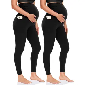 2 Pack Women's Maternity Leggings with Pockets Over The Belly-High Waist Pregnancy Yoga Workout Pants Active Wear maternity  joggers maternity bottom