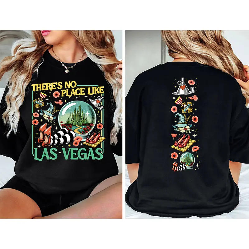 There's No Place Like Las Vegas Digital Print Graphic Short Sleeve Casual Vacation Top Printed Art Round Neck Fade Resistant Unisex Regular Fit Flat Print Crewneck White