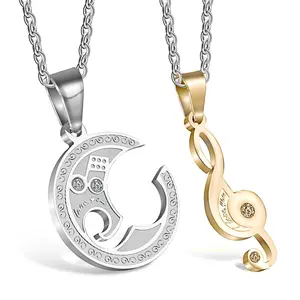 Fashionable and Elegant Couple Necklace, Creative Music Symbol Pendant, Stainless Steel Men's and Women's Necklace Jewelry