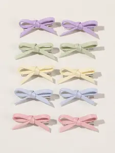 10pcs Mini Bow Hair Clips Bowknot Small Size for Girls, Cute Party Headwear Accessories, Random Print Fall & Winter Fashion, Super Cute Clips