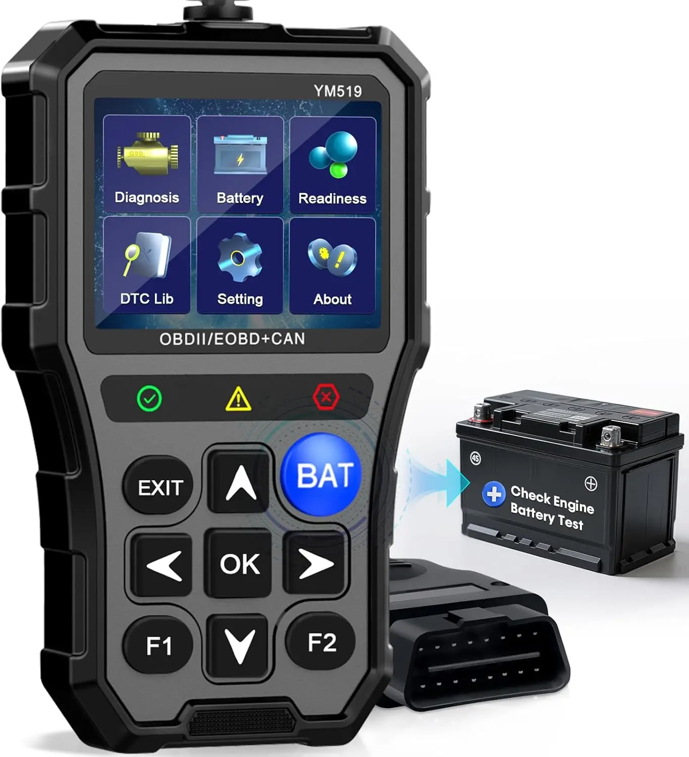 AMTIFO OBD2 Scanner with Battery Tester Check Engine Light & Emissions Readiness, Plug & Play, Battery Health, Real-Time Date, Car Code Reader, Support All OBD II Vehicles