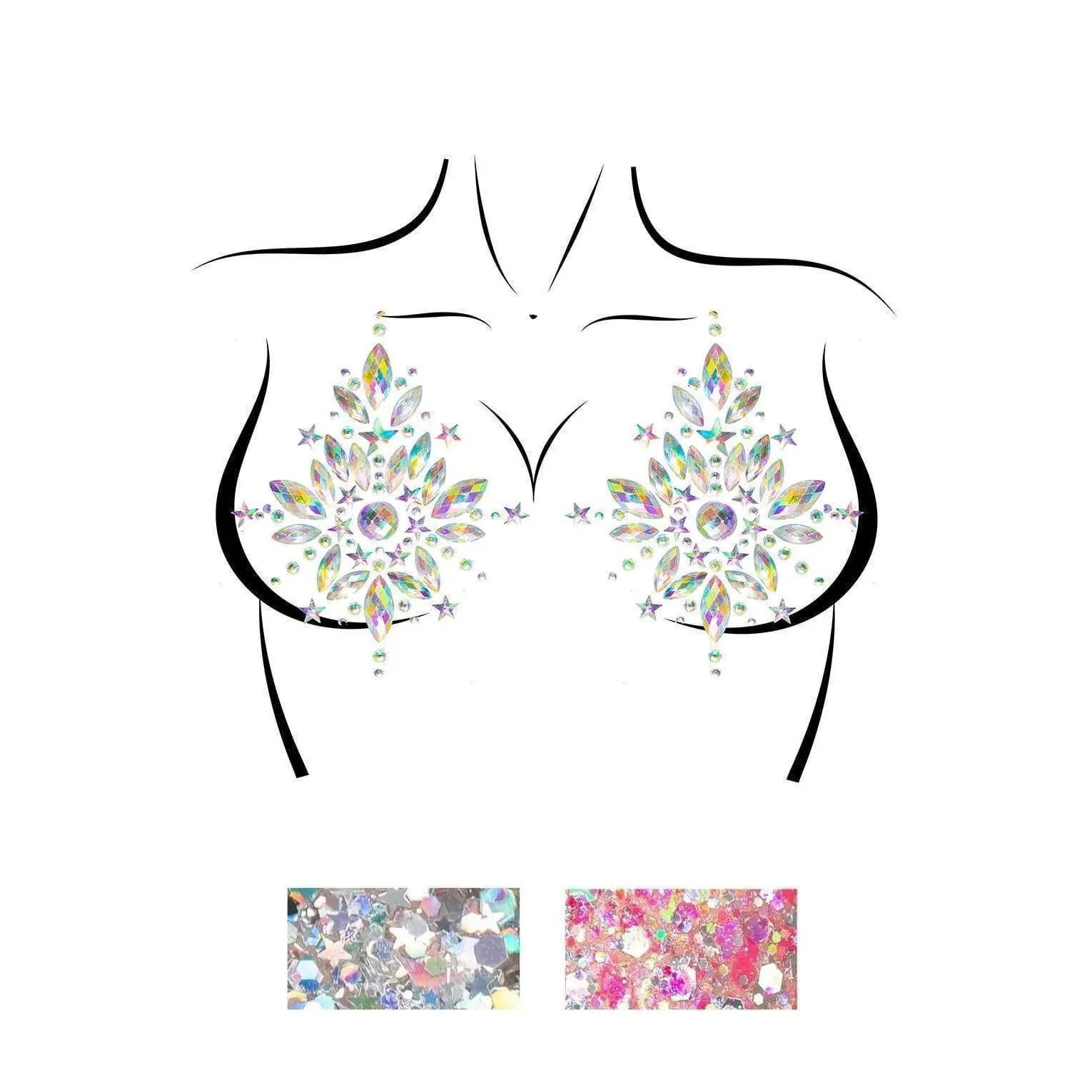 Women's Rhinestone Jewel Nipple Pasties with Body Glitter, Adhesive Stickers to Add Sparkle for Festival Costumes, Adds Sparkle, Halloween Costume