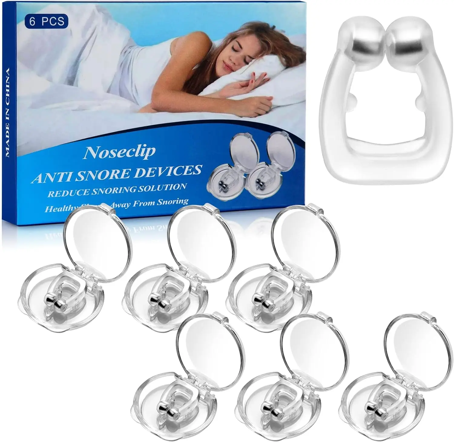 Anti Snoring Devices, Silicone Magnetic Anti Snoring Nose Clip, 6PCS Snore Stopper, Effective to Stop Snoring, Quieter Restful Sleep (White)