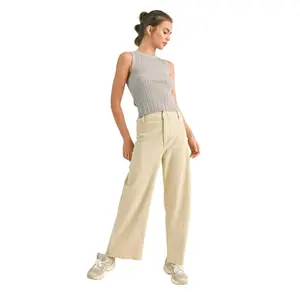 Miou Muse - High Rise Raw Hem Crop Wide Leg Pant - (29" Inseam) - MMP623
