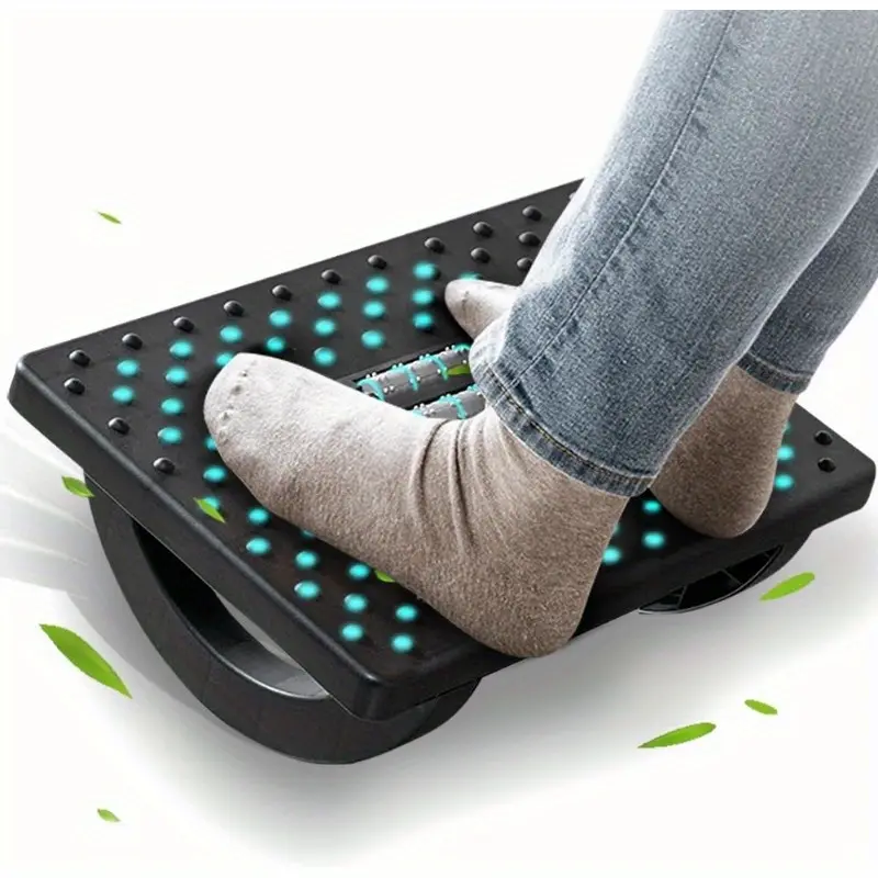 Ergonomic Under Desk Footrest - Rocking Function, Roller Massager, Footstool for Chair - Office Rest Accessory for Long-Sitting Indoor Recreation Enthusiasts, Plastic