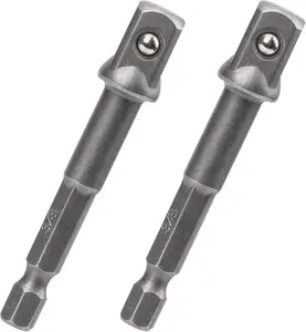 2 Pack 3/8 inch(10mm) Square Socket Adapter Bit Set, Hex Impact Driver Power Bits, Extension Socket Driver Bits for Automotive DIY-1/4 Hex Shank