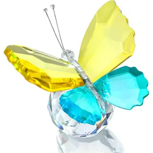 Crystal Butterfly Ornament Women's Gift, Flying Butterfly Collectible Display Desktop Decor Paperweight (Two-Tone Yellow and Azure Blue)