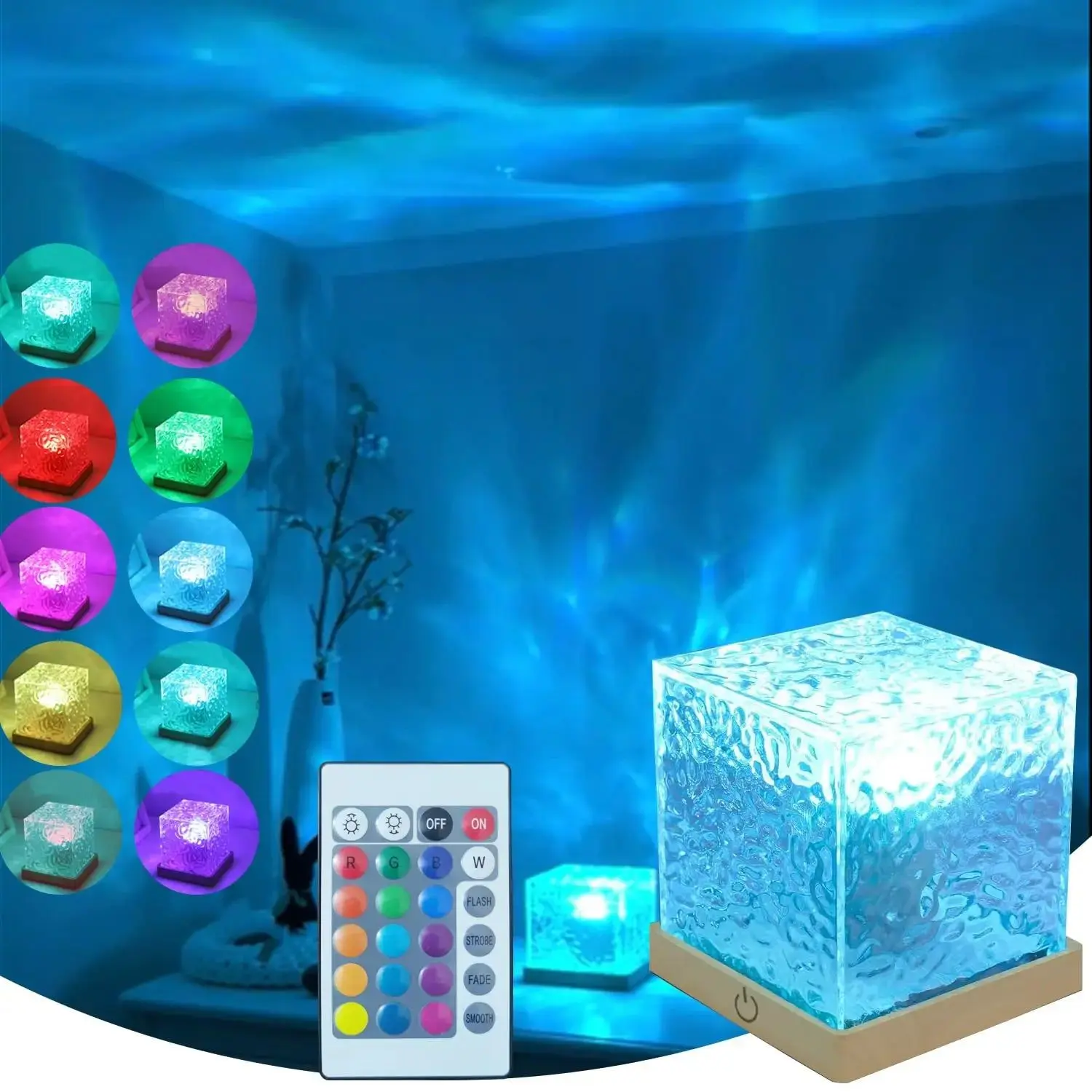 Ocean Lamp Projector - Wave Ripple Night Light Cube with Aurora Northern Lights Effect for Bedroom