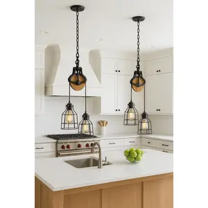 UL LISTED Farmhouse Pulley Light Fixture for Kitchen | Industrial Modern Hanging Lamp