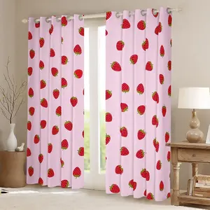 Strawberry Curtain for Bedroom Living Room Girls Pink Cute Fruit Print Darkending Curtain Kawaii Room Decor Strawberries Window Drapes Blackout Window Treatments (2 Panels, 38 x 45 Inch)