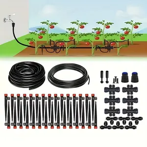 51pcs Automatic Watering System, Garden, Farmland Automatic Irrigation System, Red In-Ground Drip Irrigation Micro Sprinklers for Watering Flowers, DIY Irrigation System with Quick Connectors