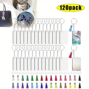 120 Pcs Sublimation Keychain Blanks Bulk Set with Rectangle Sublimation Blanks Tassels Keychain Rings & Jump Rings for DIY Keychain Crafting