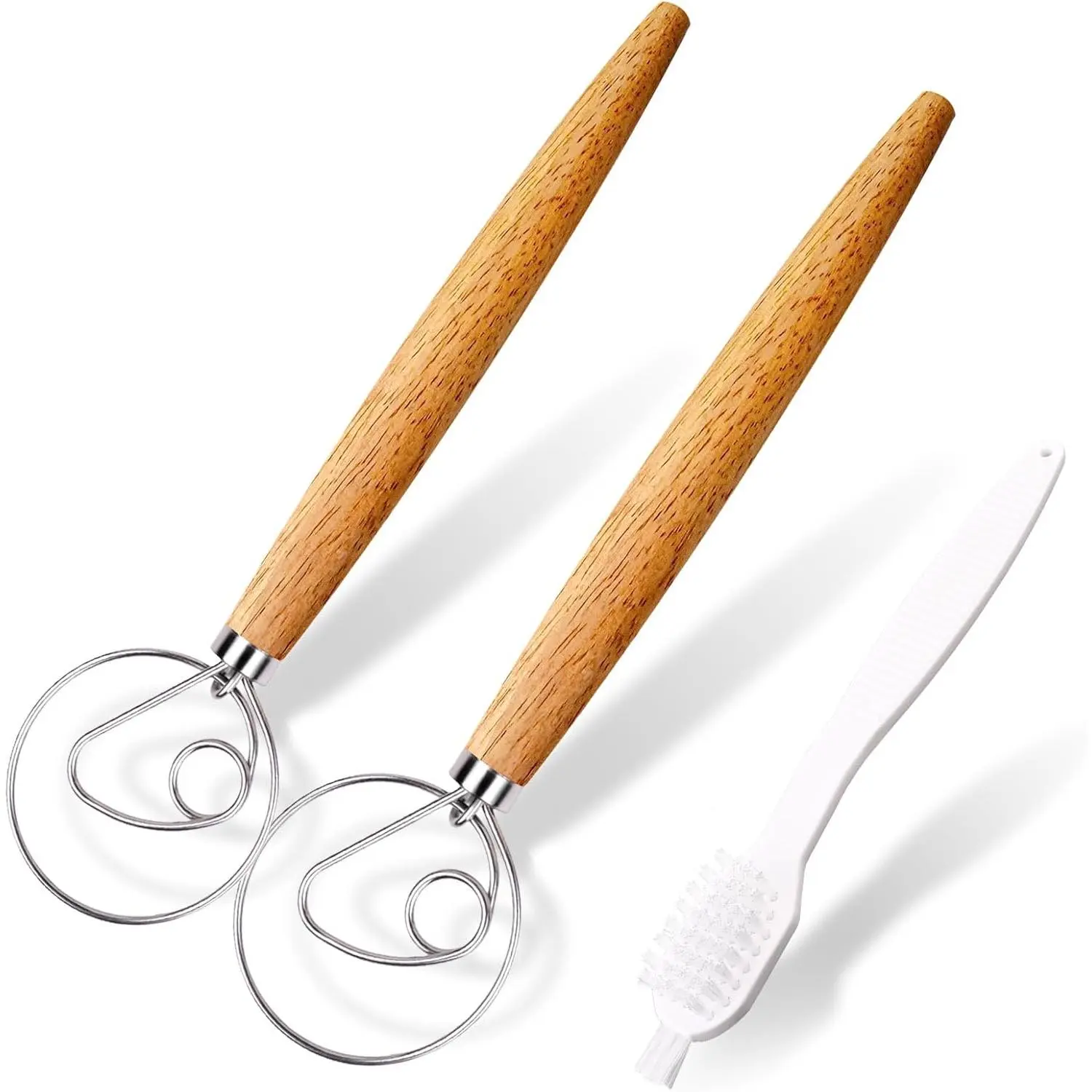 2-Pack Danish Dough Whisk, 13-Inch Dutch Whisk with Stainless Steel Ring, Dutch Bread Whisks for Sourdough, Pizza, Pastry, and Cookies, Essential Kitchen Cooking Safe Mixing Tool