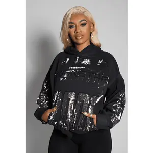 Esha Black Rhinestone Hoodie