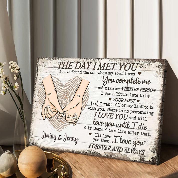 The Day I Met You Custom Couple Wall Art, Personalized Anniversary & Valentine Gift for Couples, Romantic Love Quote Print for Him and Her