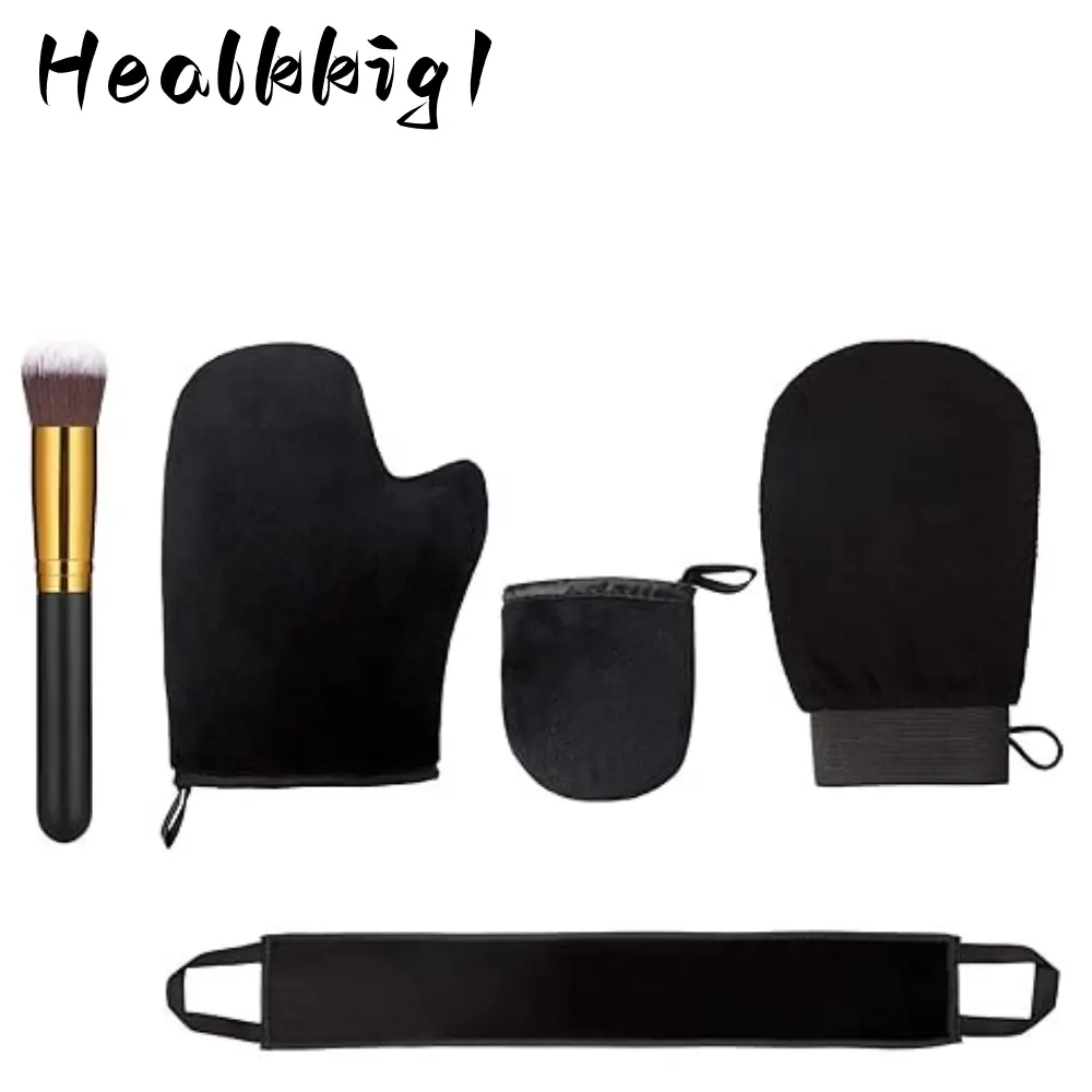 5pcs Self Tanning Mitt Applicator Kit, with Self Tanner Mitt, Self Tan Back Applicator, Exfoliating Glove,