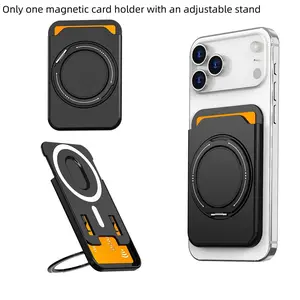 Magnetic Card Holder with Adjustable Stand, Matte PC Material, Compatible with Wireless Charging, Transparent High-End Card Case