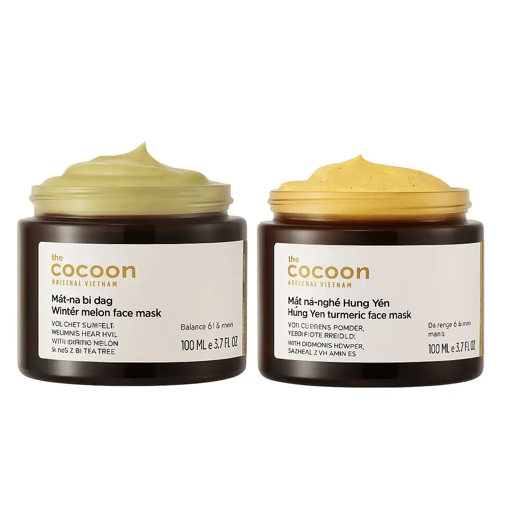 COCOON Turmeric & Wintermelon Face Mask Set, Brightening & Calming Duo for Dull, Acne-Prone, and Uneven Skin Tone - Vegan, 2 x 100 ml / 3.38 oz Facial Facial Treatment Pore Radiance Radiant Skin Repair, Dull Skin