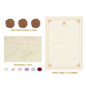 Letter Writing Set 3 Envelopes Wax Seal Stickers 10 Sheets Paper Vintage Gift for Stationery Lovers