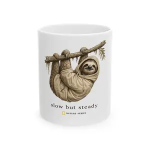 Slow But Steady sloth illustration Mug | Ceramic coffee cup