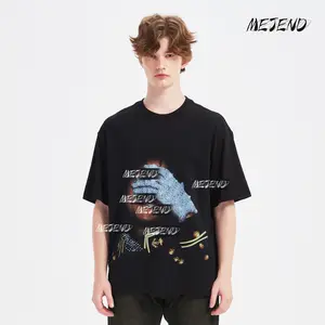 MeJend Printed Tshirt for Men, 250gsm Heavyweight Fabric, Cotton Short-Sleeve, Unique Graphic tee unisex casual heavyweight classic shirt Streetwear Top Black White Crewneck Breathable