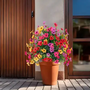 Vibrant Mixed Tone Artificial Flower Bush with Ground Spike, Low-Maintenance Outdoor Fake Flowers for Year-Round Garden Decor