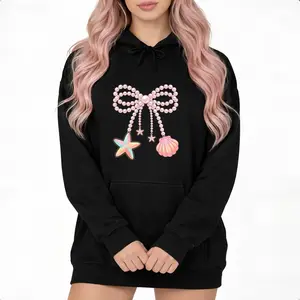 Beach Vibe Pearl Bow Starfish Hoodie – Graphic Long Sleeve for Ocean Aesthetic Fans