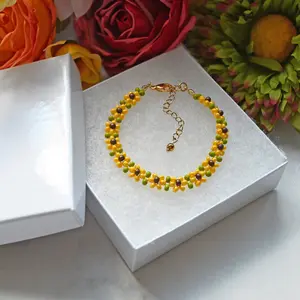 Sunflower Seed Bead Bracelet - 2mm Czech Glass Beads, Gold-Plated Clasp, Adjustable Extender, 6.5 Inches, Modern Fashion Accessories, Trendy Jewelry