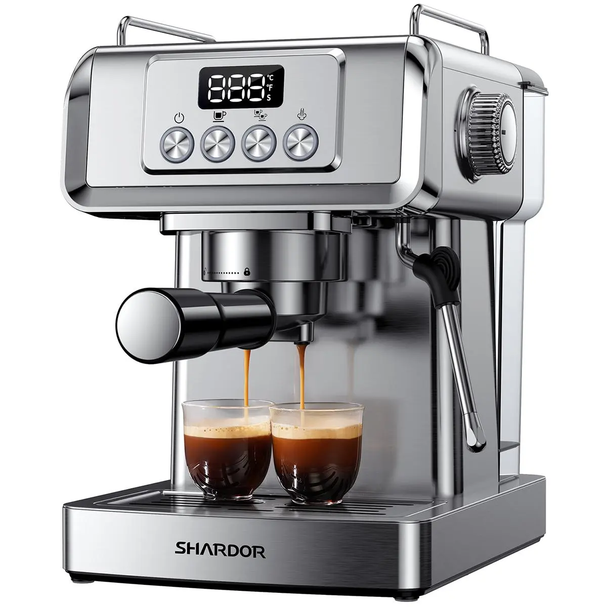 Push-button espresso machine