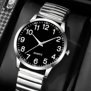 Classic Women's Quartz Watch with a Silvery Round Dial, and a Dial with Arabic Numeral Display. The Adjustable Elastic Band Is Perfect for Parties and Gift Giving, Suitable for Weddings, Valentine's Day, Birthdays, Anniversaries, New Year's Gifts