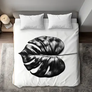 360 Stand King Size Microfiber Duvet Cover - Gold Line Decor, Scandinavian Leaf Print, Split Leaf Philodendron Design, for King Size Beds, Botanical Duvet Covers, Color-Accented Duvet Covers