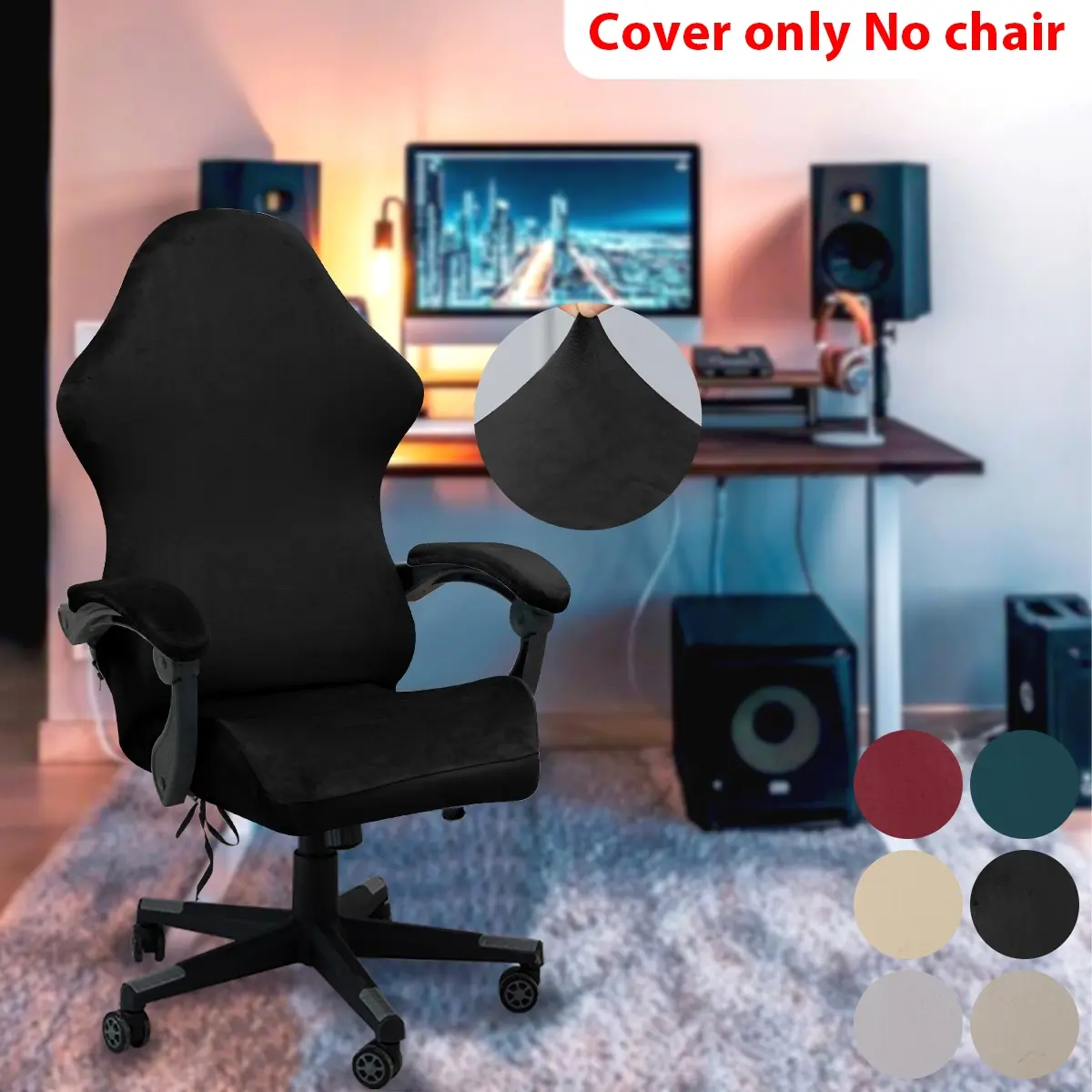 High Elasticity Gaming Office Chair Covers Set, Silver Fox Velvet Fabric, Autumn Winter Use, Protects Seats, Ideal for E-Sports Rooms & Hotels, Material