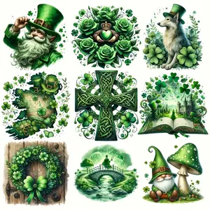 9 St. Patrick's Day Themed Iron-On Labels - Green Shamrock Heat Transfer for T-shirts, Jeans, Backpacks, Hats, Pillows - Easy to Press, Washable.