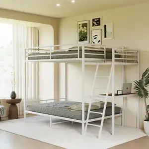 Eyisean Full Size Metal Bunk Bed, Space-Saving Loft Bed with Wooden Desk & Ladder, Heavy Duty Safety Bed Frame with Full-Length Guardrail, No Box Spring Needed, Under-Bed Storage Space for Bedroom