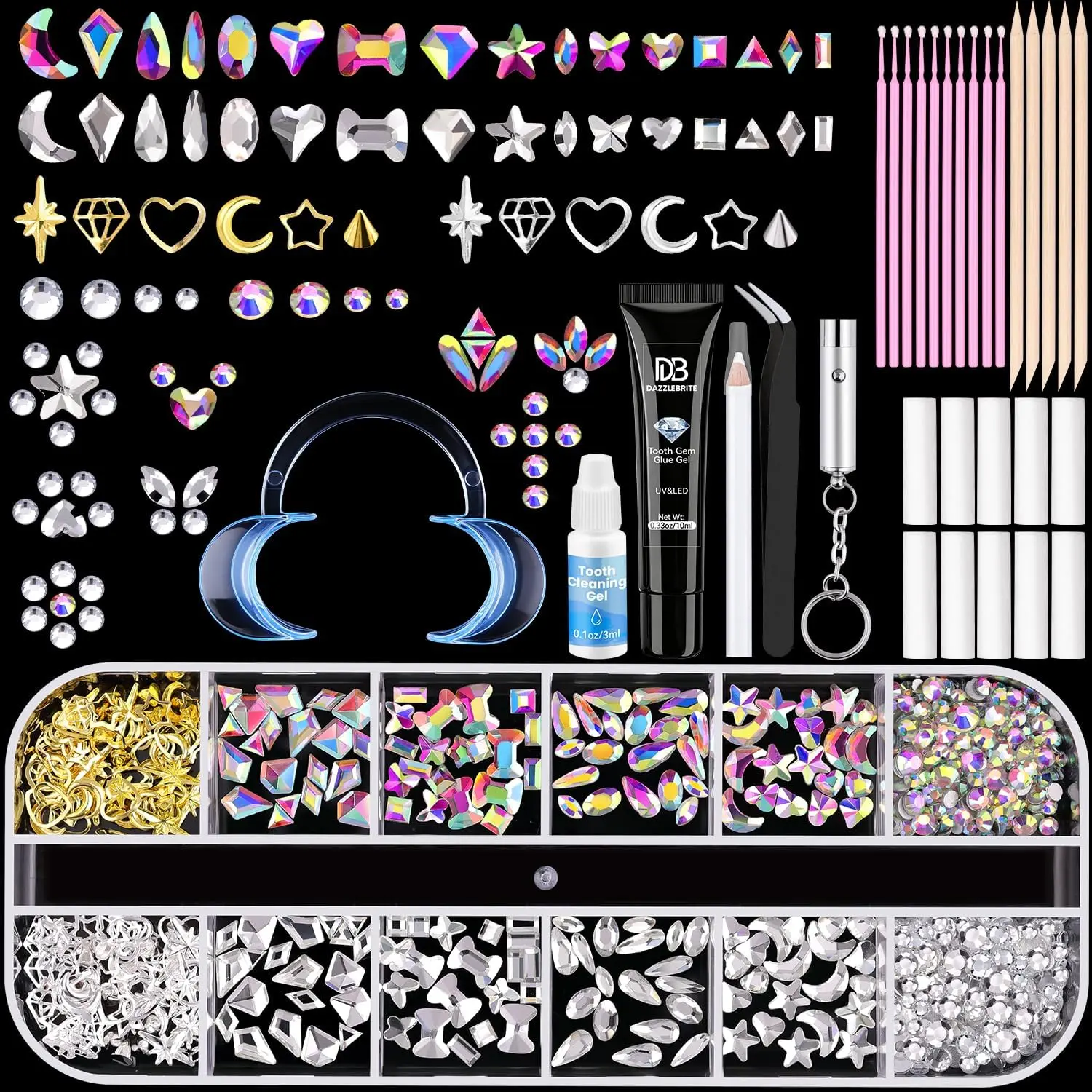 DAZZLEBRITE Tooth Gem Kit, Bedazzling Tooth Gems Kit for Teeth, Beginners Starter Crystals Teeth Jewelry Gem for Women Men, Teeth Gems Kit with Tooth Gem Glue