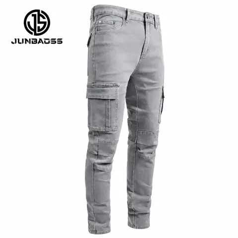 JUNBAOSS Men's Slim Fit Stretch Jeans Cargo Skinny Jeans for Men, Distressed Straight Leg Fashion Casual Comfort Flex Waist Denim Pants, Menswear Trouser Streetwear Jean with Plain Pockets backtoschool