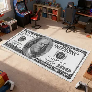 White dollar rug, dollar pattern money rug, soft comfortable area rug, white 100 Dollar Bill pattern design, fluffy plush bedside mat, gift for boys, room decor, Decorative fluffy rug, suitable for bedroom, hallway, kitchen and other scenes