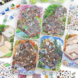 PaperMore 4 Seasons 3D Miniature Scene Stickers Set with Positioning Guide, DIY Journaling Scrapbook Decoration Kit for Kids & Teens, Creative Stress Relief Stickers Includes Tweezers