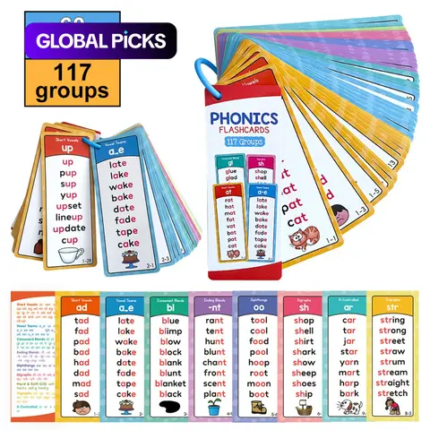 Phonics Flashcards Set, 60 Cards with 117 Word Groups and Over 900 Rhyming Words, Vocabulary Building Learning Aid #GLOBAL PICKS