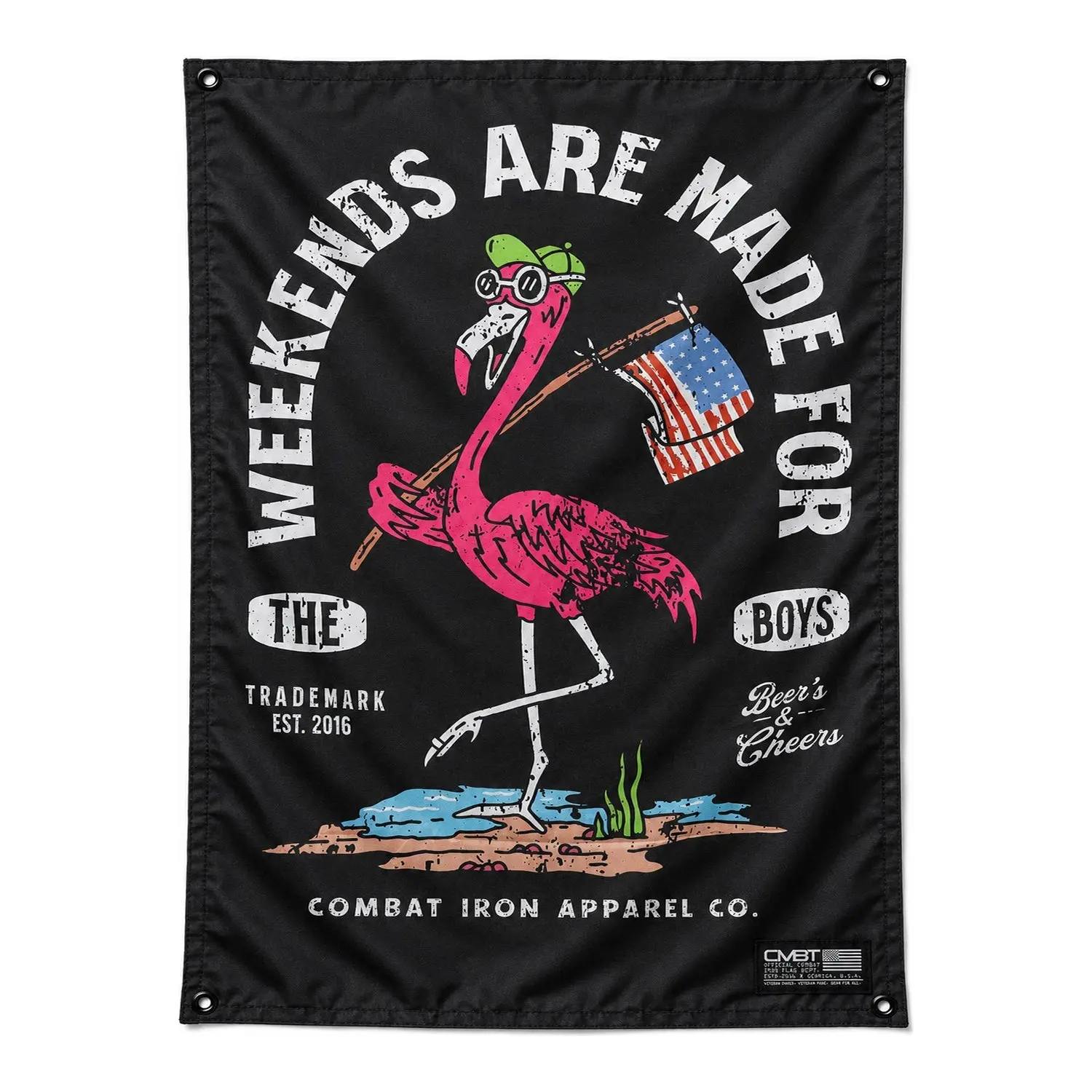 "Weekends Are Made For The Boys" Durable Tapestry Wall Mural, 5' Tall x 3' Wide Rectangular Room Decor, Hand-Washable Party Morale Flag, Soap & Water Cleanable for Home, Gym Events Backdrops & Banners