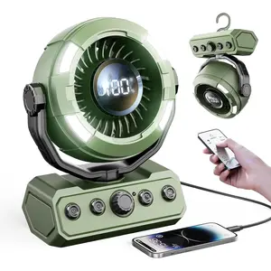 20000mAh Camping Fan with Light, 80Hrs Max Cooling, 100 Speeds, Portable Fan Rechargeable with Hook, Remote, Timer, 180? Oscillation,   for Outdoor Tent Beach Travel BBQ (Green)