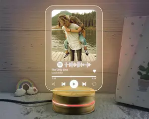 Personalized Spotify Song Music Plaque Led Night Light With Photo, Custom Couple Photo Gift For Lovers, Birthday Valentine Christmas Gift