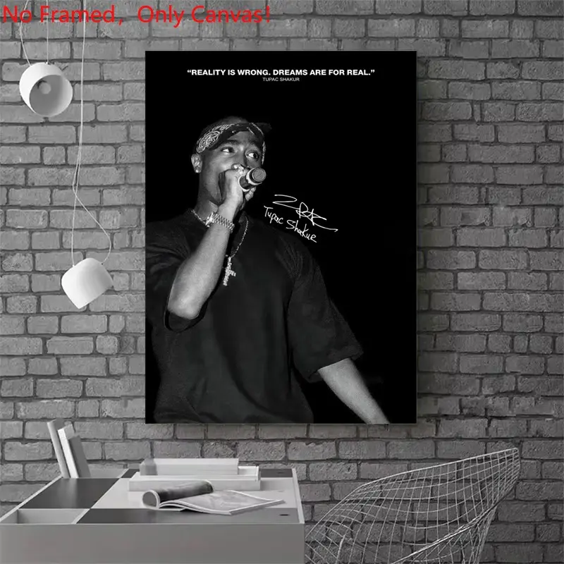 1 piece/set frameless canvas painting print poster, Popular hip-hop culture Characters realism art，2Pac，a perfect gift for Rap Music loves, ideal gift for bedroom, living room, dorm hallway, kitchen, mural, wall decoration, room decor