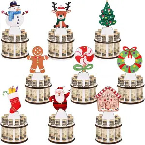 9 Pcs Christmas Money Holder, Christmas Cash Holder Ornaments with 10 Holes Wooden Money Holders for Table Xmas Tree Blessings Can Be Written on The Back(Mixed Style)