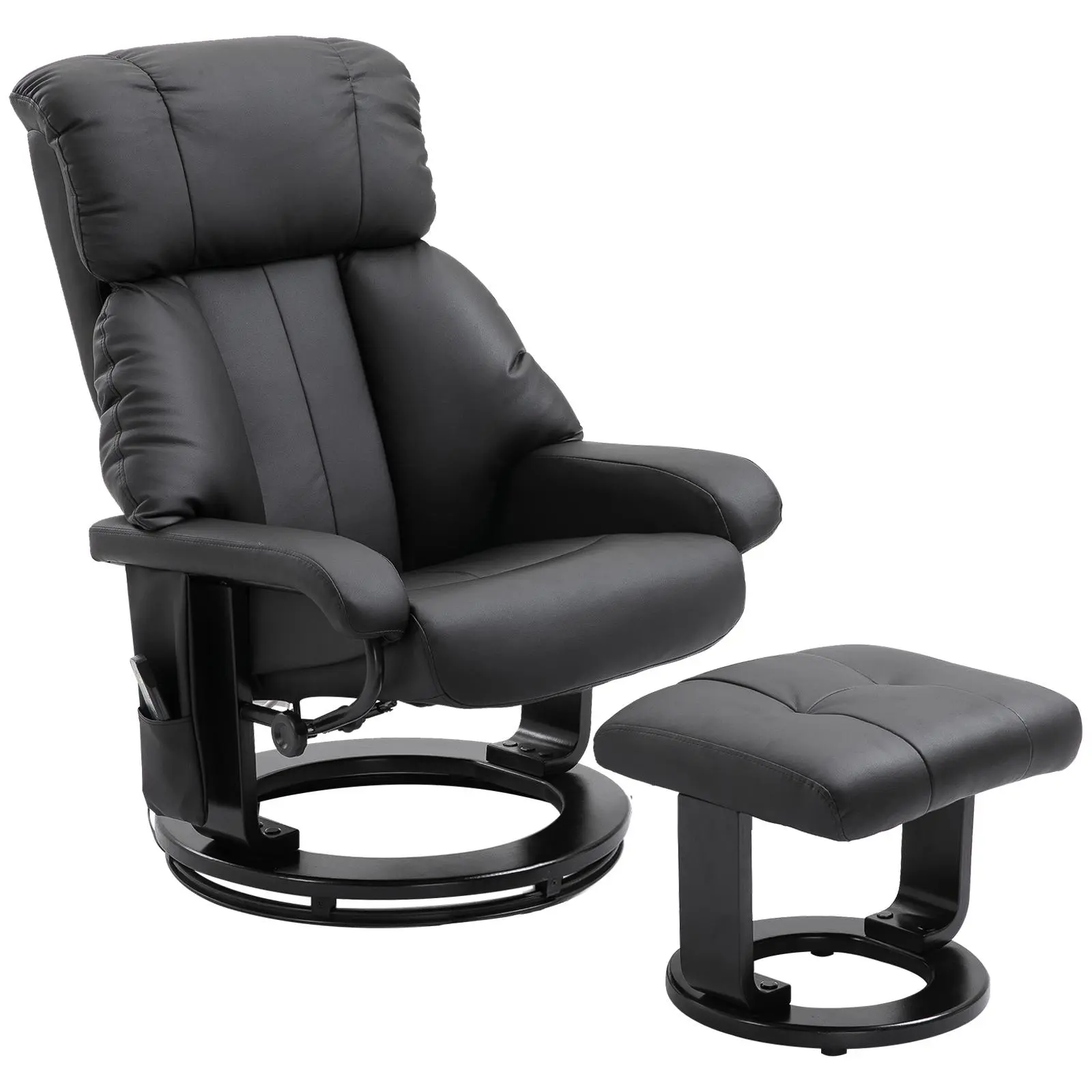 HOMCOM Massage Recliner Chair with Ottoman, 360° Swivel Recliner and Footstool, 10 Point Vibration, PU Leather Reclining Chair with Side Pocket and Remote Control, Brown