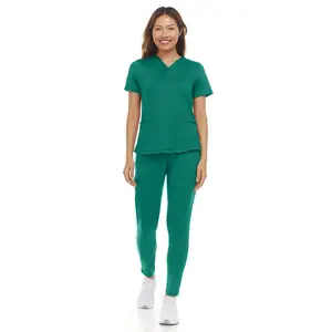 MediChic Scrubs Action 7 Pocket Scrub Set V-Neck and Soft Straight Leg Yoga Nursing Uniforms