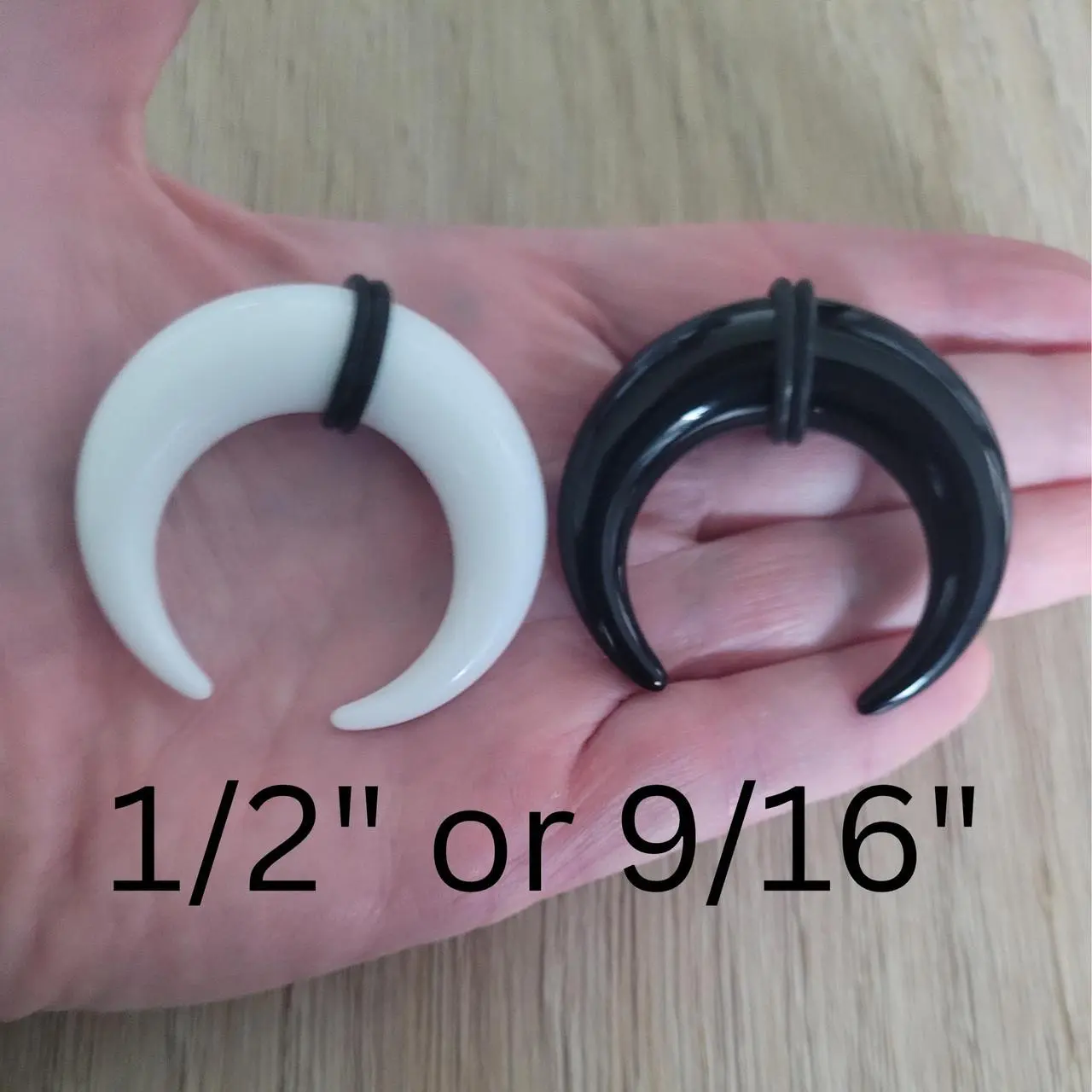 Large Acrylic Ear Pinchers 1/2" or 9/16" Black or White Tapers Horseshoes Gauges Crescents for Stretched Ears Jewelry 12mm 14mm