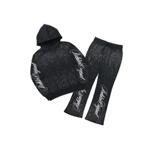 Strayce Black/White Rhinestone Hoodie Relaxed Track Set Strayce Black/White Rhinestone Hoodie Relaxed Track Set