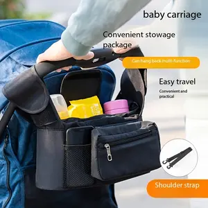1pc Stroller Storage Bag - Stroller Hanging Bag with Multi-Storage Pockets - Large Capacity Multifunctional Hanging Bag, Mom'S Travel Storage Hanging Bag with Insulated Cup Holder and Detachable Phone Pocket - Shoulder Strap, Convenient and Easy to Use